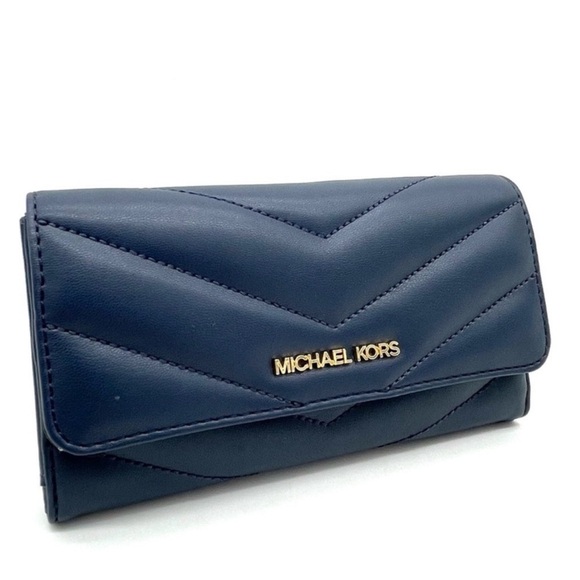 Michael Kors Large Trifold Wallet Navy Blue - Picture 3 of 9